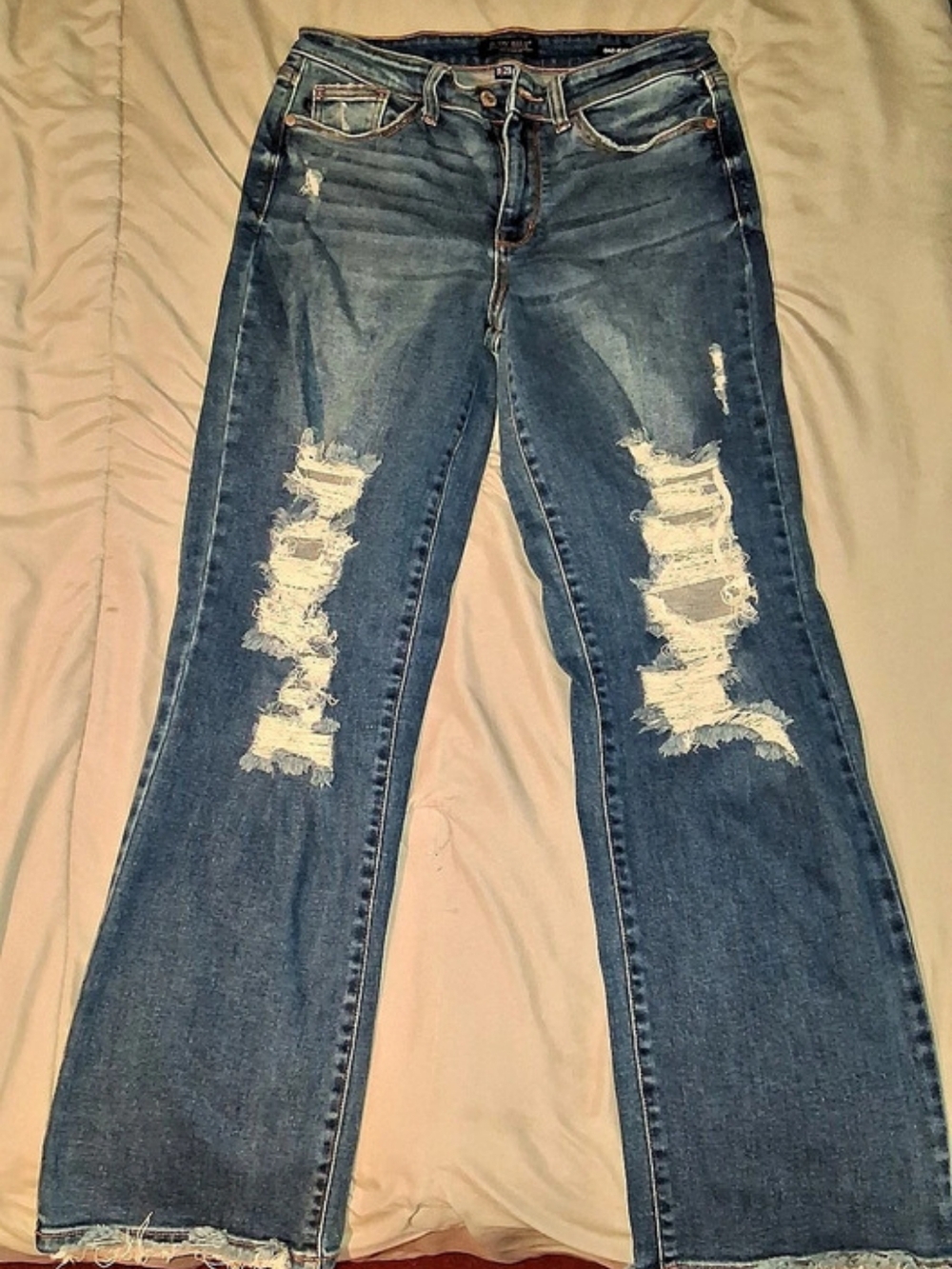 Judy Blue Mid-Rise Distressed Dad Jean Blue Size 9